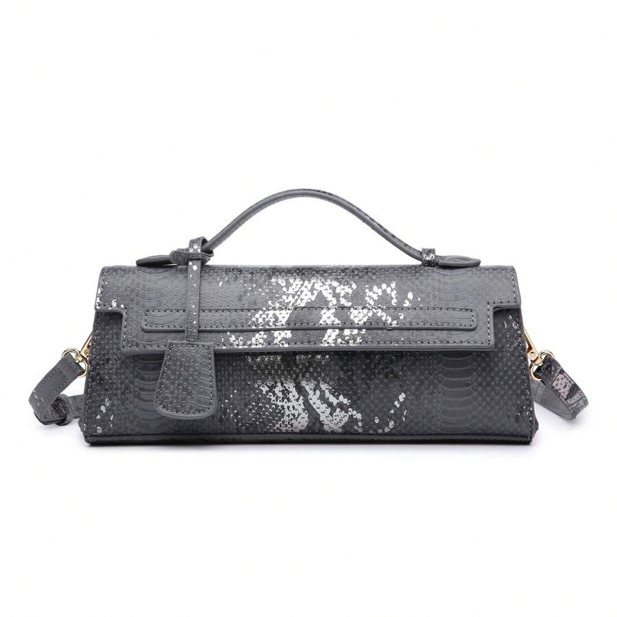 Bolso de hombro Bolso Birkin de gran capacidad de grano de lichi, versátil - Patrón de serpiente gris - Ver 1