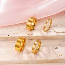 4 Pcs/Set Simple And Versatile Stainless Steel Plated 18k Gold Random Combination With Inner And Outer Ball Ring Different Thickness Gold Ring Men And Women With The Same Couple Ring For Women Daily Wear