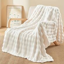 Chăn lông vũ bong bóng 3D có họa tiết, chăn len mềm mại và ấm áp cho ghế sofa, chăn lông cừu flannel ấm áp trang trí bong bóng 3D, chăn nhẹ và ấm áp cho giường và văn phòng - trắng - Xem 2