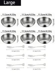 1 pieza/2 piezas/6 piezas Tazones pequeños de acero inoxidable plateado para alimentos, patatas fritas, pollo frito, fruta, postre, ensalada, aperitivos occidentales, dátiles, útiles escolares