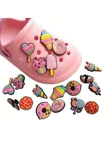 10pcs New Design Detachable Clogs Beach Sandals Accessories Charms, Cute Pink Dessert & Ice Cream Patterns, Clog DIY Decorations School