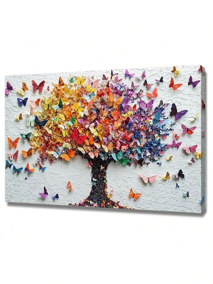 Tree Of Life Canvas Wall Art Love Heart Shaped Branch Colorful Butterfly Paintings Romantic Love Pictures Prints Grey Artwork For Living Room Bedroom Decor Framed Ready To Hang, Large Canvas Wall Art For Living Room Grey And Blue Butterfly Tree Picture Tree Of Life Wall Art Framed Canvas Prints Modern Wall Art For Bedroom Office, Butterfly Tree Canvas Wall Art For Living Room Bedroom Home Office Blue Colorful Tree Of Life Wall Art Modern Large Framed Canvas Prints- (Wrapped Canvas) - White - View 1