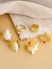 30pcs Exaggerated Chunky Vintage Coin Style Asymmetrical Metal Rings Set, Suitable For Women, Couples, Vacation, Date, Daily, Party, Gift For Mom, Friends