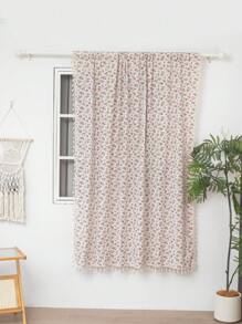 1pc Pink Floral Curtain With Tassels, Suitable For Dining Room, Cafe, Bedroom, Living Room, Kitchen, Year-Round Home Use