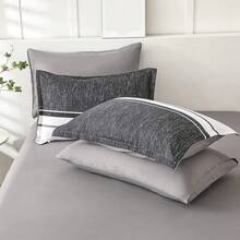 7 Piece Bed In A Bag Bed Comforter Set Queen, Fashion Solid Color Stripes Comforter And Sheet,4 Pieces Pillowcase Set, Soft Microfiber, Comfortable And Warm Bedding Set, Bedroom Decor For All Seasons, Ideal Gift - White+Gray - View 7