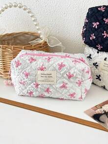 1 Túi đựng đồ trang điểm mini họa tiết nơ cho nữ, túi đựng cọ mỹ phẩm du lịch nhỏ, túi đựng đồ trang điểm gấp gọn thời trang, chất liệu vải có khóa kéo, kiểu dáng ngọt ngào, dễ thương - Nhiều màu - Xem 11