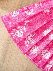 3 件女童夏季时尚服装套装：玫瑰红色翻领背心 + 白色罗纹吊带背心 + 玫瑰色百褶裙，时尚可爱的休闲套装 - 白色 - 查看 8