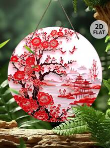 1 Stück/Heimdekoration Wandbehang, Rundes hängendes Dekor, chinesischer Stil Wandkunst, kreative hängende Holz-Dekorplakette für Schlafzimmer, Wohnzimmer, Veranda