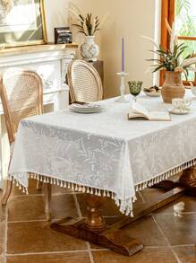 1pc Lace Tablecloth, Rectangular Table Cover With Jacquard Mesh, Available In Multiple Sizes, Suitable For Holiday Party Decor, Dining Table Decor, Home And Room Decoration