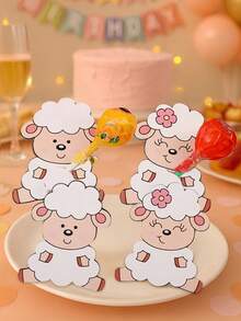 25/50pcs Sheep Cartoon Pattern Lollipop Packaging Cards, Candy Clip Cards For Chocolate Gifts Decoration Paper Cards, Back-To-School Party Favors, Birthday Party Gifts, And Rewards - Multicolor - View 1