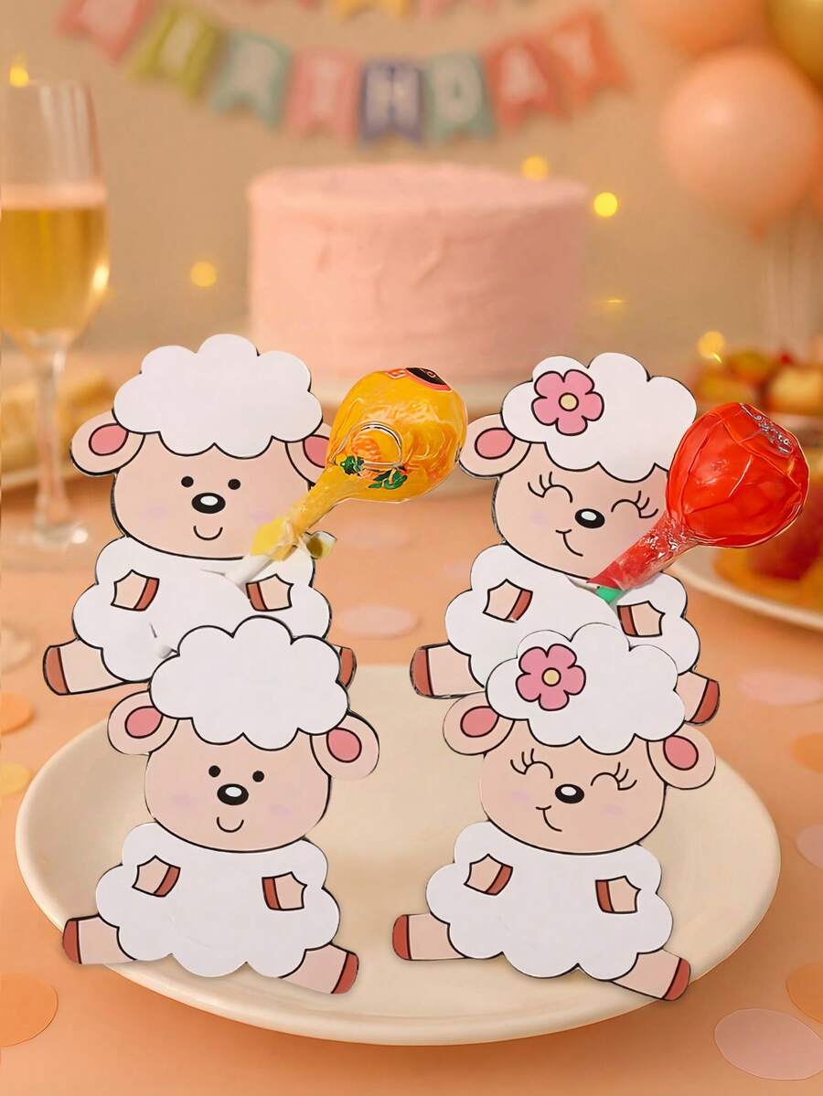 25/50pcs Sheep Cartoon Pattern Lollipop Packaging Cards, Candy Clip Cards For Chocolate Gifts Decoration Paper Cards, Back-To-School Party Favors, Birthday Party Gifts, And Rewards - Multicolor - View 1