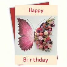 1pc Beautiful Floral & Butterfly Happy Birthday Greeting Card,School Supplies,Back To School