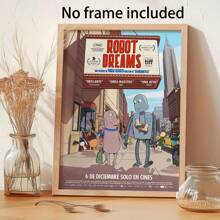 Pintura decorativa en lienzo sin marco de la amistad entre un robot y un perro, escena urbana vibrante con acentos festivos, perfecta como regalo de Navidad para la sala de estar o el dormitorio