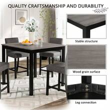 5-Piece Counter Height Table Set With 4 Chairs, Counter Height Table Set For 4 With Chairs, Wooden Counter Height  Table Set For Kitchen, Dining Room, Light Grey & Black Two Tone-7989 - Multicolor - View 4