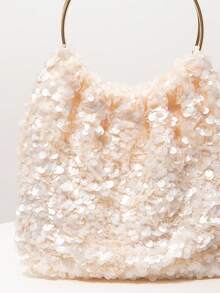 Clariva Túi xách nữ đính sequin thanh lịch, họa tiết ngẫu nhiên, phù hợp với váy dạ hội, phụ kiện dạ hội, quà tặng Giáng sinh cho đám cưới - Màu be - Xem 7
