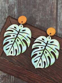 1 par de pendientes colgantes de hoja de madera bohemios, elegantes pendientes de moda para playa y resort de verano para mujeres