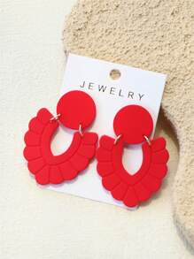 1 Pair Women Abstract Shape Red Ceramic Texture Hollow Out Design Elegant Personalized Acrylic Earrings