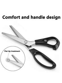 2pcs Set: Sewing Scissors, Serrated Scissors, Suitable For Handicrafts, Tailoring, Paper Cutting, School, Home, Fabric Edging, Leather, Decoration (1 Pair Of Scissors + 1 Soft Ruler)