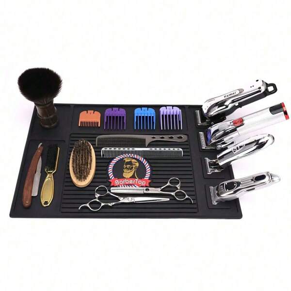 Thick Salon Hairstylist Mat With Magnets, Silicone Heat-Resistant Non-Slip Work Station Mat For Hairstyling Tools: Scissors, Razors, Curlers, Suitable For Salon Tables