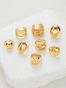 17KM 15/10/8Pcs Punk Smooth Geometric Open Rings Set For Women Old Money Exaggerated Irregular Silvery Golden Color Thick Chunky Ring Hip Hop Jewelry Gifts