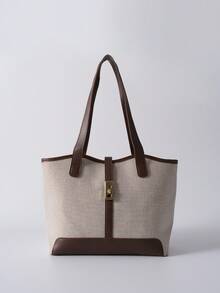 High Capacity Color Counter Tote College Class Shoulder Bag Winter Gifts - Brown - View 4