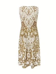 Plus Size Fashionable Printed Bohemian Style Pocket Summer Maxi Dress - Mustard Yellow - View 3