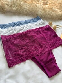 Calcinha compressão Cinta Modeladora em Renda e Algodão Lingerie Seca Barriga - Branco - Visão 6