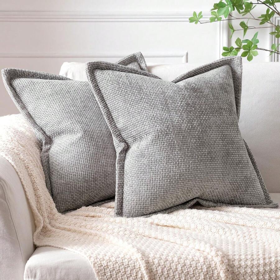 1 Vỏ gối mềm họa tiết chữ thập nhung có viền rộng, vỏ gối trang trại dùng trang trí nhà cửa, ghế sofa, phòng ngủ, phòng khách - Màu Xám nhạt - Xem 1