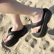Women's Thick Sole Flip Flops Fashion Sandals, EVA Platform Slip-On Sandals, Non-Slip Casual Beach Shoes For Summer. This Style Runs Small, Please Order One Size Up. - Black - View 6
