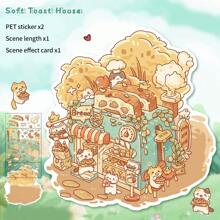 Cute Little Cat 3D Stereoscopic House Miniature Scene DIY Handmade Stickers And Collages, School Supplies,Back To School