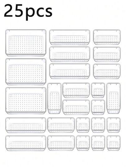 25pcs/9pcs/7pcs Transparent Plastic Drawer Organizer Set, Multi-Functional Bathroom And Vanity Drawer Storage Trays For Cosmetics, Bedroom, Kitchen Supplies, And Office, Pet Transparent Desktop Organizer With Drawers, Space Saving For Sorting Daily Necessities, Decorations, Autumn Decor, Holiday Decor, Room Decor, Home Decor, Bedroom Decor
