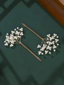 2 pièces Clips pour cheveux élégants et luxueux incrustés de cristaux et de faux perles, convenant pour les mariages/fêtes des femmes, cadeaux de mariée/demoiselle d'honneur. Peignes pour cheveux, peignes latéraux