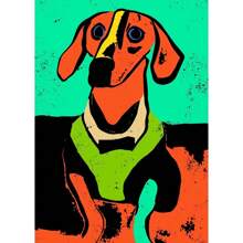 1pc Wall Arts Posters Optional Frame Modern Colorful Cute Dog Posters Canvas Painting Cartoon Abstract Animal Modern Wall Art Picture For Kid Room Home Decoration Painting