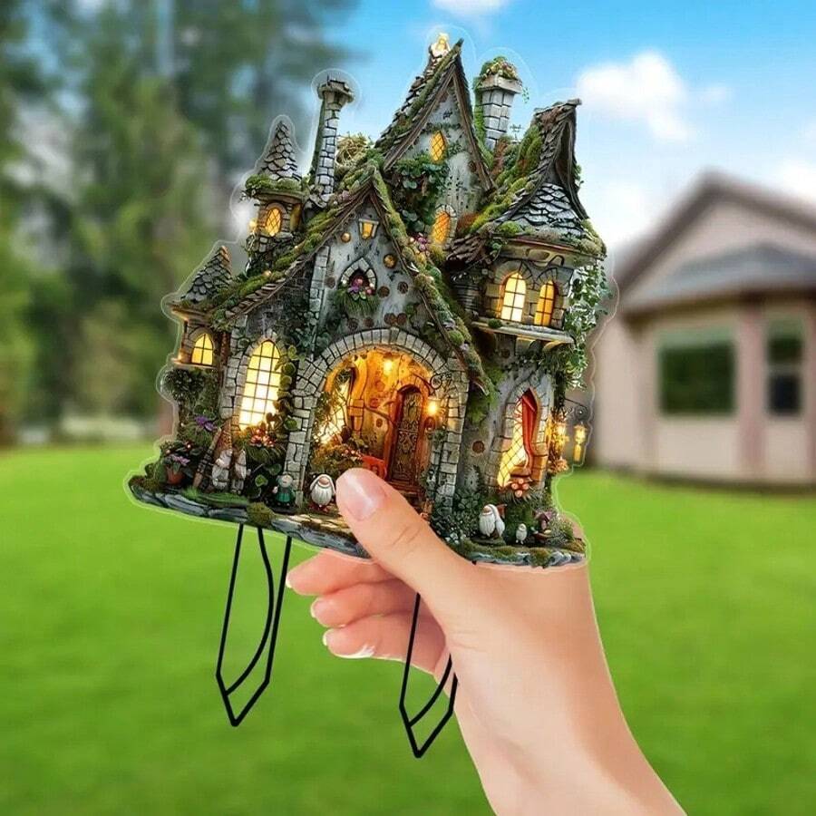 Märchengarten Gartenstecker - Acryl Outdoor Deko mit Reben und Grünpflanzen, verspielter Figur und bunten Blumen, ideal für den Unabhängigkeitstag oder Fantasy-Motiv Gärten, verspielter Garten Akzent | Vintage Garten Kunst | Reben Cottage, Feengarten Accessoire