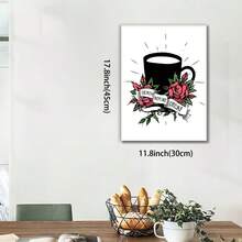 Póster enmarcado "Muerte antes del descafeinado" - Impresión de café - Arte de la cafeína - Arte floral - Regalo para él, ella y el barista - Decoración mínima y divertida para la cocina, el restaurante o el comedor, decoración hogareña creativa, carteles decorativos de alta calidad para dormitorio, gimnasio, bar, cafetería, arcada, sala de estar, decoración de pared, regalo perfecto - Enmarcado - Ver 2