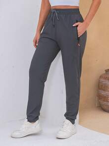 WOMEN'S PANTS, ELASTIC SPORTY - Cocoa - View 1