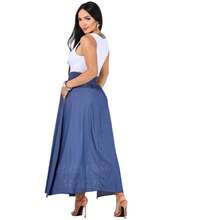 Long Denim Skirt High Waist Side Slits Denim Print Casual Elegant Jeans Skirt Women Beach Evening Holiday Wedding Daily Birthday Party Baby Shower Babymoon Stage & Concert Tea Party Brunch Office Summer - Màu xanh lam - Xem 2