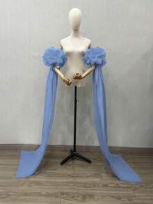 1pc White Satin Puff Sleeve Bride Decorative Sleeve Cover + Detachable Long 125cm Train Autumn Accessories - Multicolor - View 14