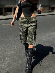 Quần lửng denim ống rộng thắt eo họa tiết rằn ri dành cho nữ, kiểu dáng mùa hè năng động. - Nhiều màu - Xem 2