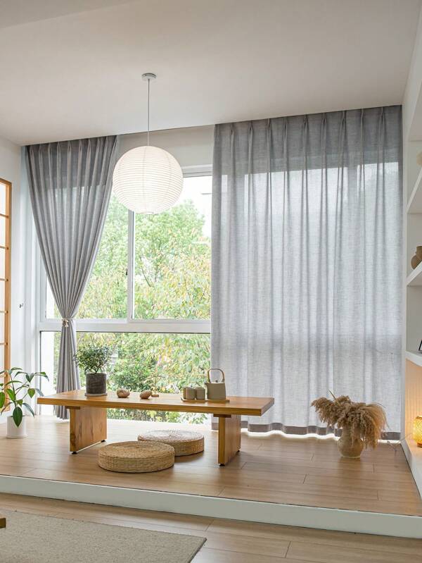 1pc Modern Linen Gauze Curtain - Japanese Linen Style, Rod Pocket Design, Suitable For Living Room And Bedroom - Sheer And Light-Filtering Curtain, Living Room Curtain, 160g Bedroom Curtain Room Decor Home Decor