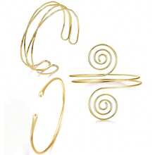 3Pcs Arm Cuff For Women Open Upper Arm Cuff Bangle Armlet Gold Silver Adjustable Armband Arm Bracelet Set - Gold - View 1