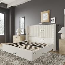 Queen/King Size Upholstered Platform Bed Frame With Tall Wingback Headboard, Velvet Fabric And Durable Frame, Easy Assembly, Noise-Free Support, No Box Spring Required, Cream - 奶油 - 查看 3