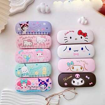 Sanrio Sanrio Brand Cartoon Cute Glasses Case, Convenient Car Sunglasses/Goggles Scratch-Resistant PU Leather Eyewear Storage Box