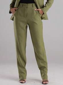 Sensory Fabric Pants With Button, Zipper And Pockets - Green - View 1