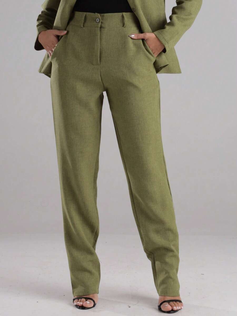 Sensory Fabric Pants With Button, Zipper And Pockets - Green - View 1