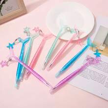 Set de 12 piezas/5 piezas/1 pieza de bolígrafos de gel con purpurina con cola de sirena y colgante de estrella de mar, Body ovalado de plástico, tapa de presión, punta media, tinta negra de 0,5 mm, apto para adultos y vuelta al colegio