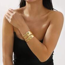 1 pieza Brazalete abierto de acero inoxidable bañado en platino 18K de diseño cóncavo-convexo, adecuado para fiesta, cita, uso en la oficina