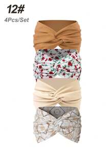 Set de 4 diademas anchas de mujer estampadas y de unicolor con diseño cruzado, accesorios de diadema turbante versátiles con estampado de leopardo y coloridos, cintillo de sudor