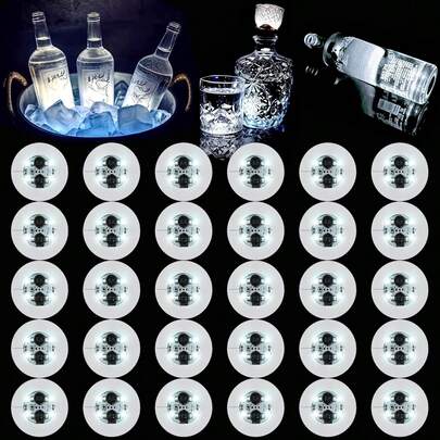 Led Coaster, 30 Pack Led Coaster Lights For Bottles,Light Up Coasters Led Bottle Lights For Liquor Bottles,Drinks,Club,Party,Wedding,Bar Decor(White)