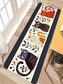 1/2pcs Multi Colored Cobalt Cat Element Pattern Printed Floor Mat, Perfect For Bedroom, Hallway, Living Room, Home Decoration, Indoor And Outdoor Door Mats, Home Decoration Carpets, Living Room And Bedroom - Multicolor - View 1